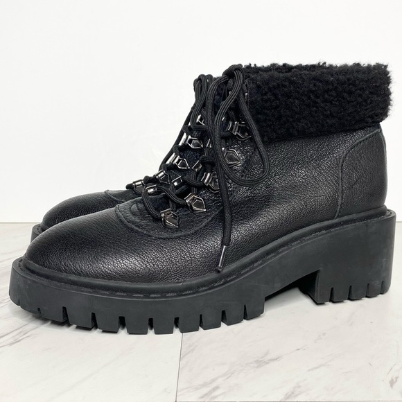 New! Kelsi Dagger Brooklyn Faux Fur Lace Up Black Boot 8 - Picture 1 of 14